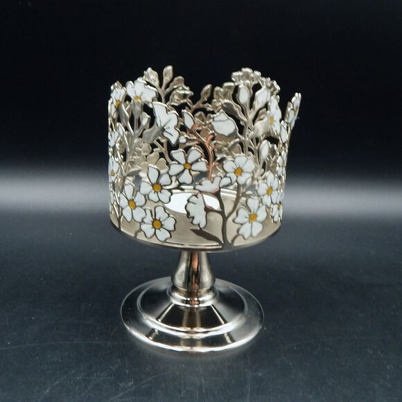 Bath Body Works Metal Pedestal 3 Wick Candle Holder White & Yellow WildFlowers - Picture 4 of 6